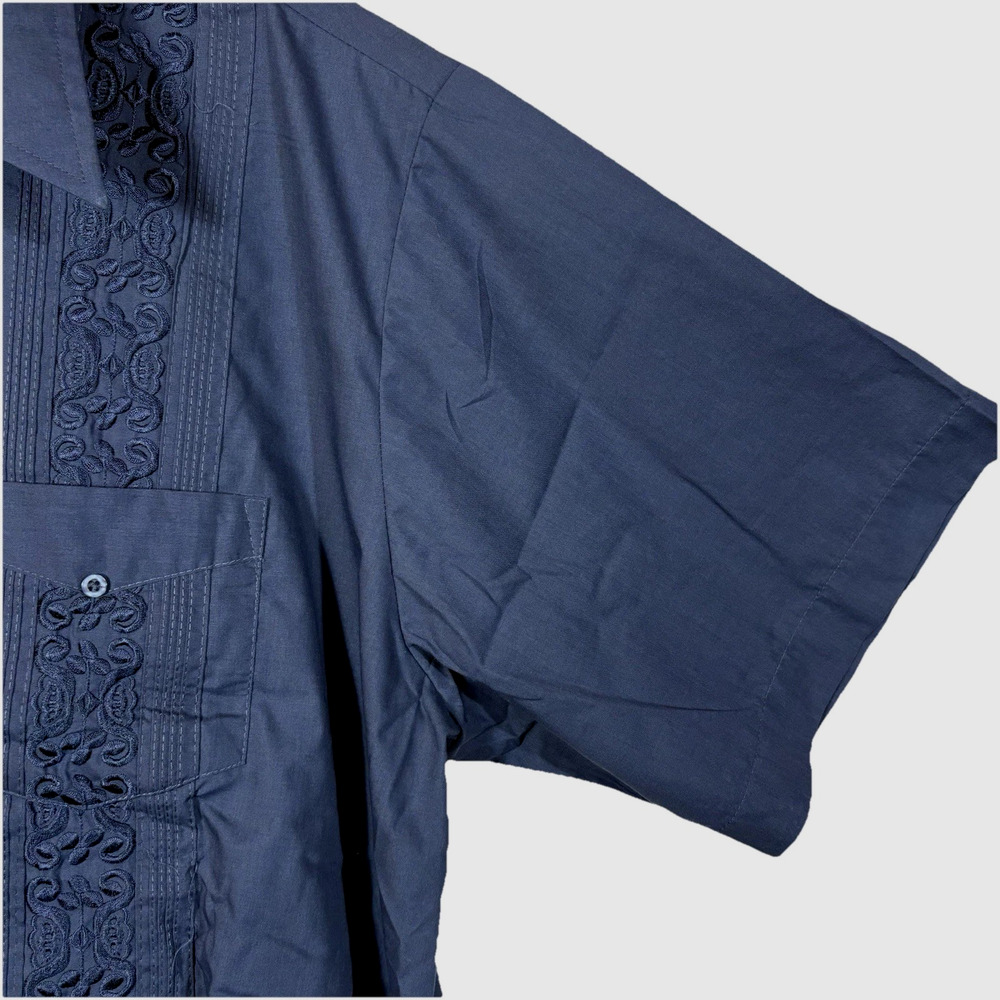 Vintage Haband Guaybera Zip Up Shirt Dark Blue Vacation Islands Tropical XXL - Picture 6 of 9